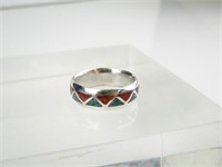 Men's Sterling, Turquoise, & Red Coral Inlay