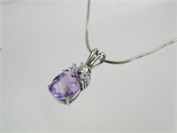 Sterling Silver, Amethyst, & CZ Stone Pendant