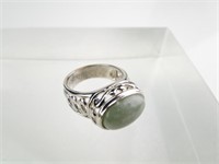 Sterling Silver & Green Apple Jade Ring, Size 8