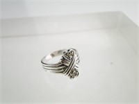 Sterling Silver & Marcasite Twin Hearts Ring, +
