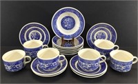 Blue Willow Cups w/Saucers & Bowls -6 each