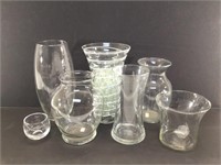 Assorted Clear Glass Vases, etc