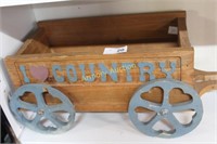I LOVE COUNTRY WOODEN WAGON DECORATION