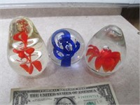 3 Nice Art Glass Paperweights