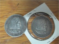 2 1893 Columbian Exposition Silver Half Dollars
