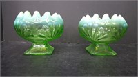2 FLUTED GREEN GLASS BOWLS