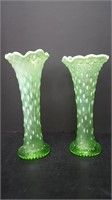 2 GREEN GLASS VASES