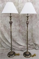 PAIR BRASS FLOOR LAMPS WITH MARBLE ACCENTS
