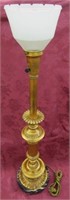 GOLD TONE METAL LAMP WITH MARBLE BASE*WORKS