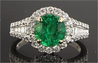 18kt Gold 2.73 ct  Round Emerald & Diamond Ring