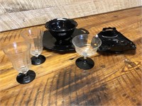 Small Set Of Black Serving Dish And Wine