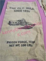 vint "old mill" burlap feed sack -pigeon forge, tn