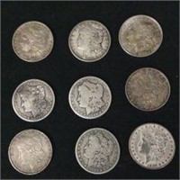 9 Morgan Head Silver Dollars