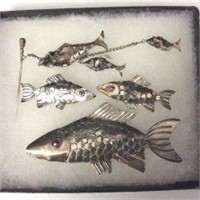 Fishies- Earring, Brooch & Lapel Set