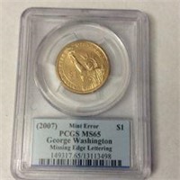 2007 Mint Error George Washington Dollar MS-65