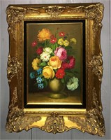 Signed R. Calp Oil On Canvas Of Flower Still Life
