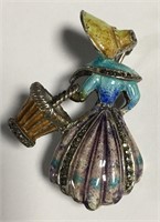 Sterling Silver Enameled & Marcasite Figural Pin