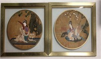 Pair Of Oriental Paintings On Cork