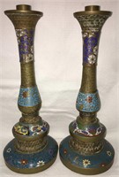 Pair Of Cloisonne Candle Sticks