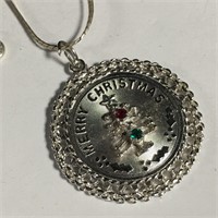Sterling Silver Merry Christmas Pendant Necklace