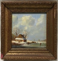 Signed R. Cambell Oil On Board Winter Landscape