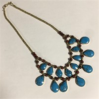 Blue Stone & Wood Bead Necklace