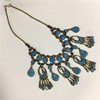 Blue Stone Necklace With Wood Beads