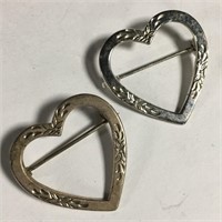 2 Sterling Silver Heart Pins