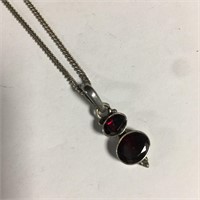 Sterling Silver Pendant Necklace, Red Stones