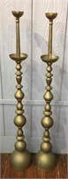 Pair Of Brass Floor Candle Holders