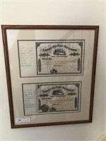 2 Framed Lancaster Gas Co. Stock Certificates