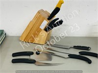 wood knife block & knives