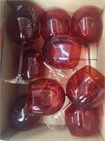 Box of red glass stemware