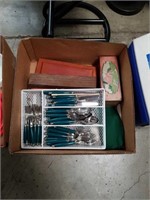 Box of flatware and miscellaneous