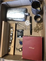 Box of Apollo flask, DuPont box, watch, silver L
