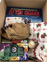 Box with after quake emergency kit, first aid