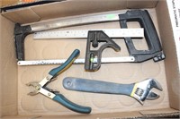 hack saw, pliers, square