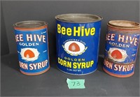 Bee Hive corn syrup tins lot of 3