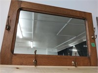 Vintage large wood mirror with hooks