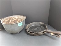 Cast iron pot and frying pans lot