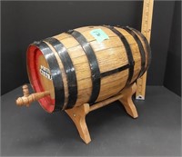 Vintage wood wine barrel decanter on stand