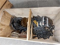 Wood crate with ashtrays and metal trivets