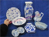 blue & white vases -plates -bowls