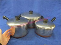 3pc revere ware pots & pans with lids