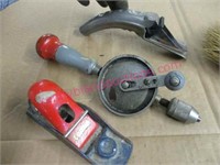 3pc lot: oil can spout -hand drill -small planer