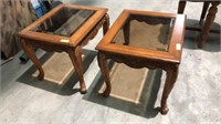 Solid wood side tables. Glass top. 22x27x23
