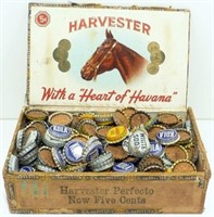 Vintage Cigar Box Full of Cork-Lined Bottle Caps