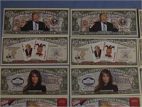 8 pc Lot Of Novelty US Currency - Donald Trump Not