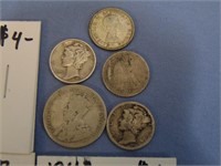 Lot Of 8 Silver Coins - Mercury Dimes & More