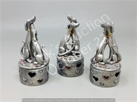 3 pewter ring boxes with dog lid